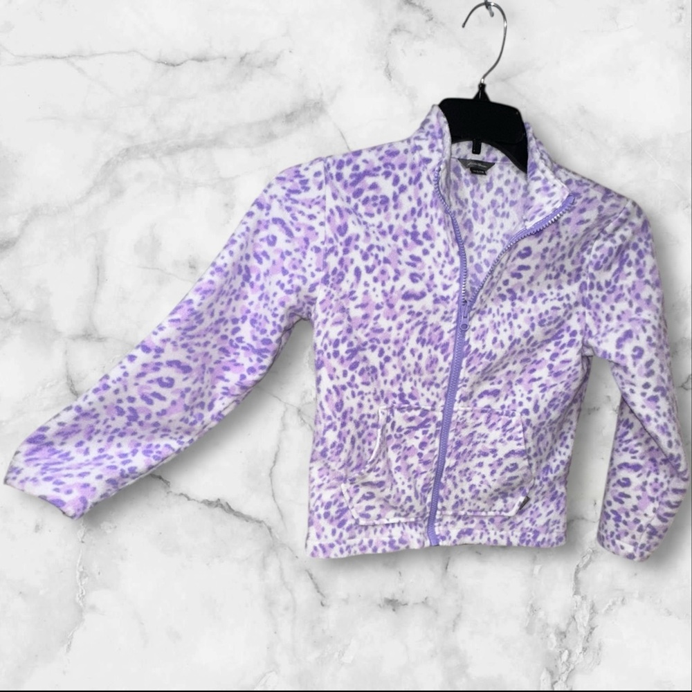 Eddie Bauer Girls Purple Leopard Fleece Zip Jacket size 7 - Picture 5 of 5